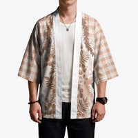 Aloha Hawaii Palaka Kimono Beige Plumeria Lei LT05 - Polynesian Pride
