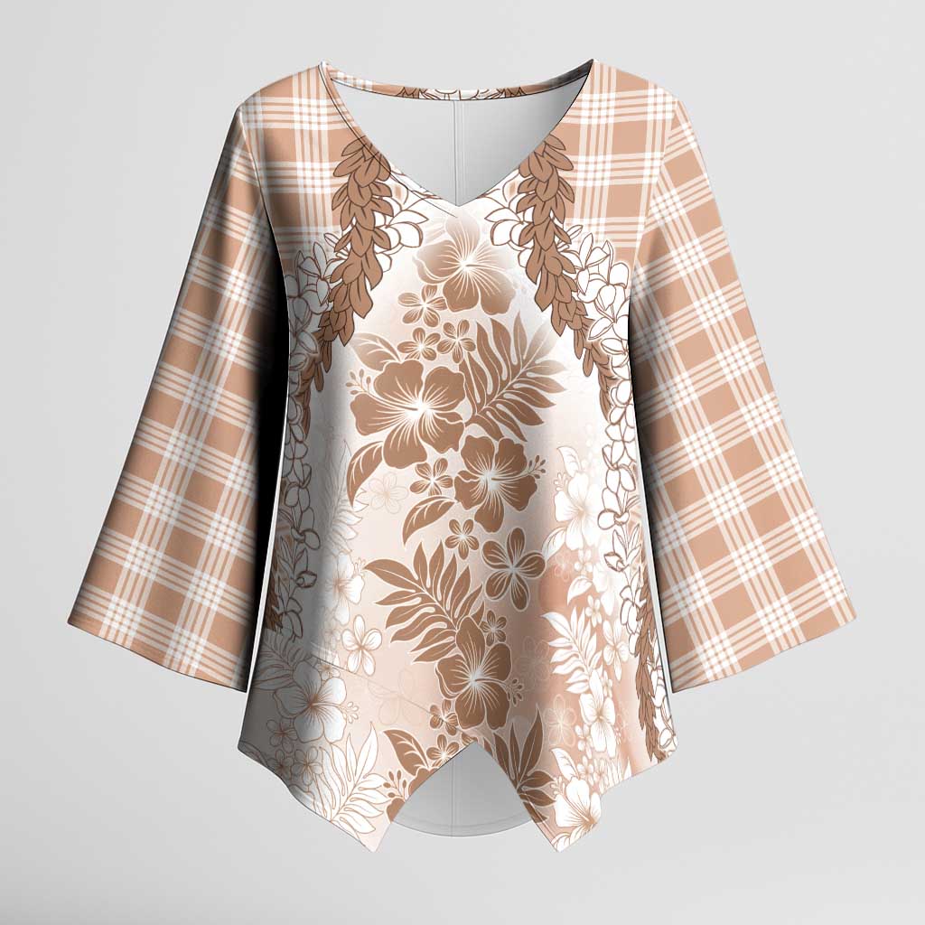 Aloha Hawaii Palaka Kimono Sleeve Blouse Beige Plumeria Lei LT05 Female Beige - Polynesian Pride