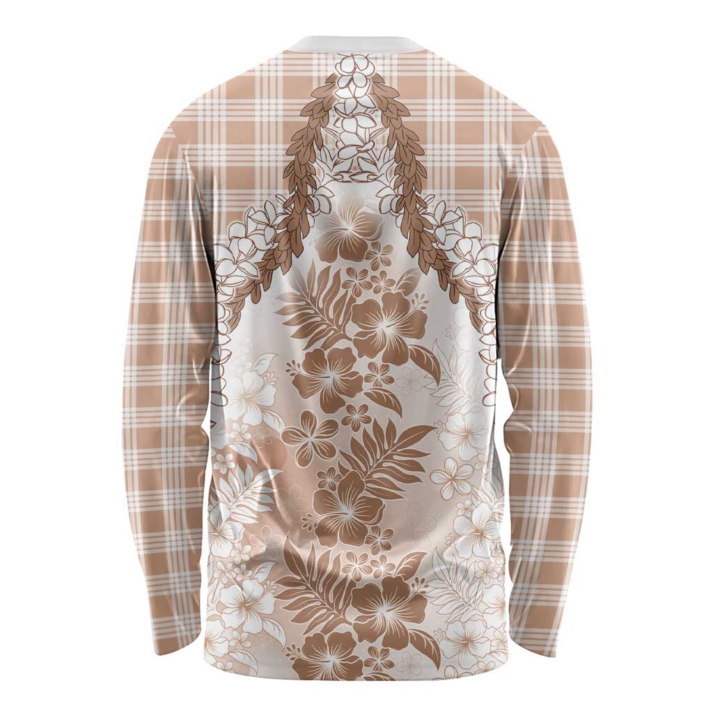 Aloha Hawaii Palaka Long Sleeve Shirt Beige Plumeria Lei LT05 - Polynesian Pride