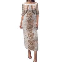 Aloha Hawaii Palaka Puletasi Beige Plumeria Lei LT05 Long Dress Beige - Polynesian Pride
