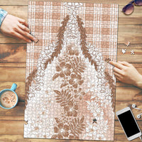 Aloha Hawaii Palaka Puzzle Beige Plumeria Lei LT05 Beige - Polynesian Pride