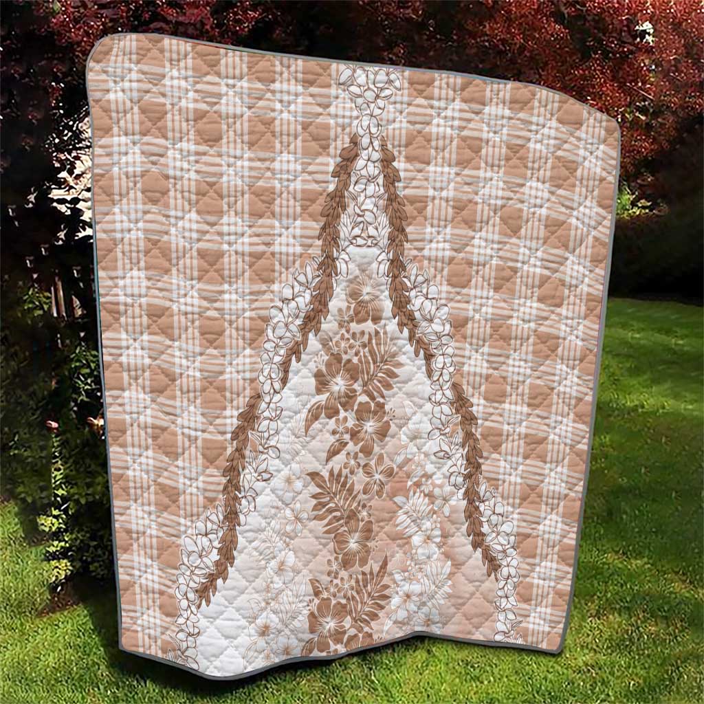 Aloha Hawaii Palaka Quilt Beige Plumeria Lei LT05 - Polynesian Pride