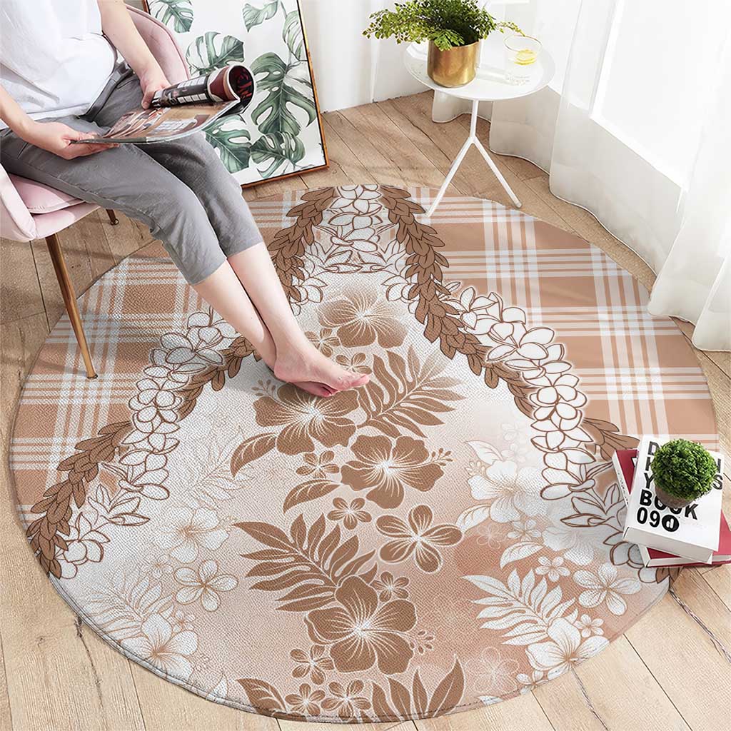 Aloha Hawaii Palaka Round Carpet Beige Plumeria Lei LT05 - Polynesian Pride