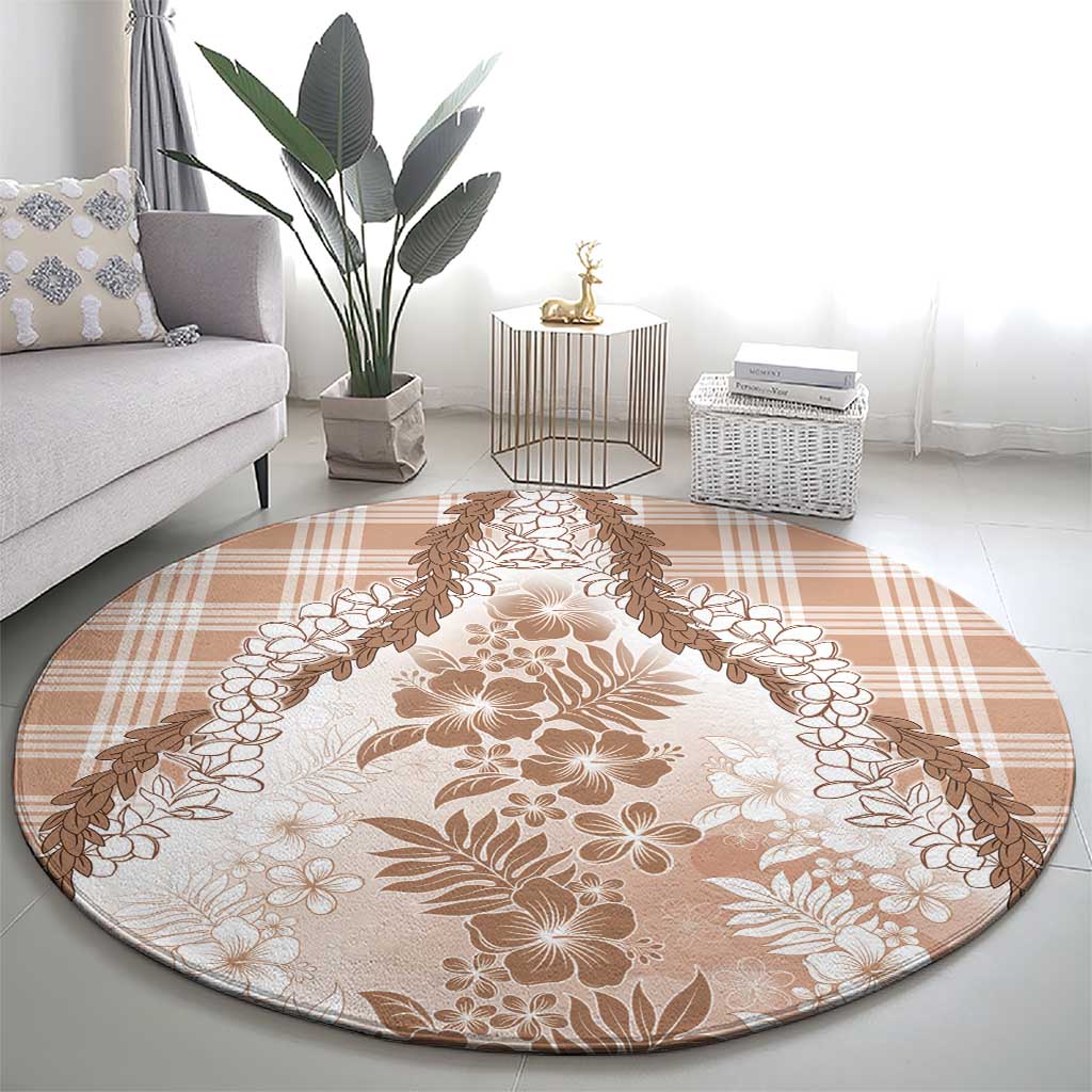 Aloha Hawaii Palaka Round Carpet Beige Plumeria Lei LT05 - Polynesian Pride