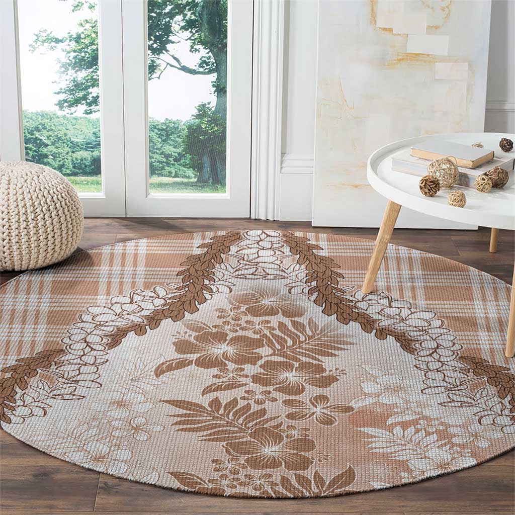 Aloha Hawaii Palaka Round Carpet Beige Plumeria Lei LT05 - Polynesian Pride