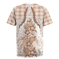 Aloha Hawaii Palaka Rugby Jersey Beige Plumeria Lei LT05 - Polynesian Pride
