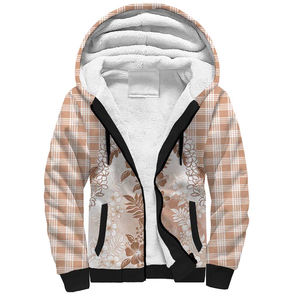Aloha Hawaii Palaka Sherpa Hoodie Beige Plumeria Lei LT05 Unisex Beige - Polynesian Pride