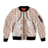 Aloha Hawaii Palaka Sleeve Zip Bomber Jacket Beige Plumeria Lei LT05 Unisex Beige - Polynesian Pride