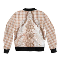 Aloha Hawaii Palaka Sleeve Zip Bomber Jacket Beige Plumeria Lei LT05 - Polynesian Pride