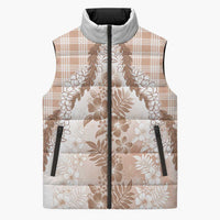 Aloha Hawaii Palaka Sleeveless Puffer Jacket Beige Plumeria Lei LT05 Unisex Beige - Polynesian Pride
