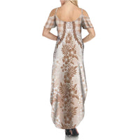 Aloha Hawaii Palaka Summer Maxi Dress Beige Plumeria Lei LT05 - Polynesian Pride