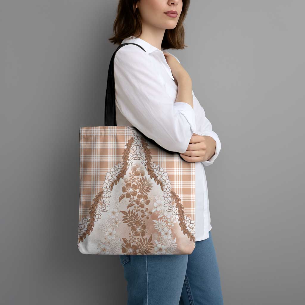 Aloha Hawaii Palaka Tote Bag Beige Plumeria Lei LT05 - Polynesian Pride