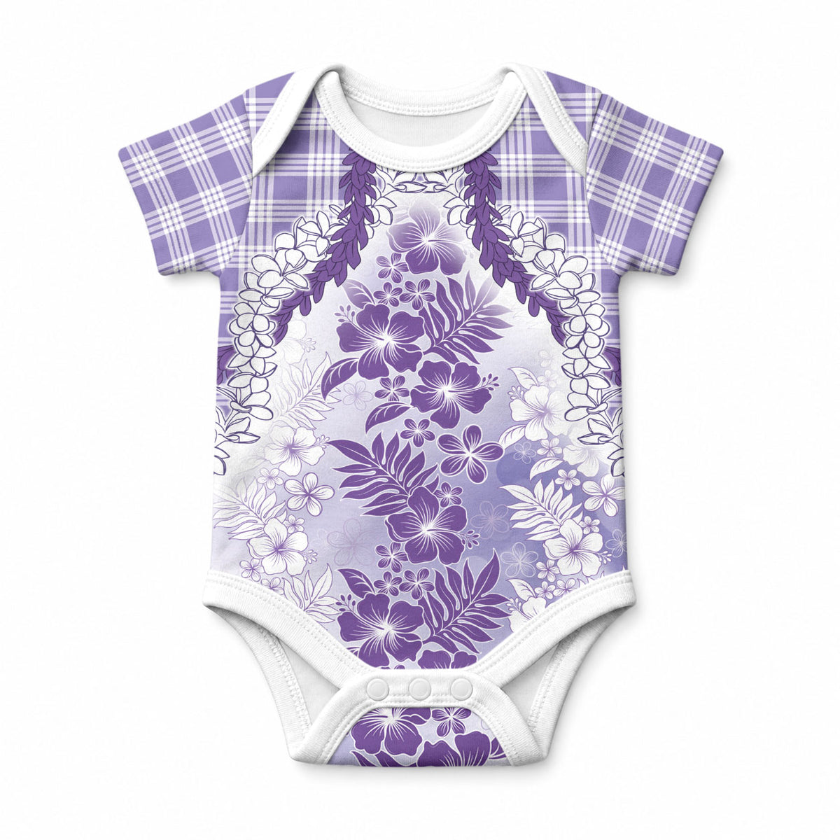 Aloha Hawaii Palaka Baby Onesie Purple Plumeria Lei LT05 Purple - Polynesian Pride