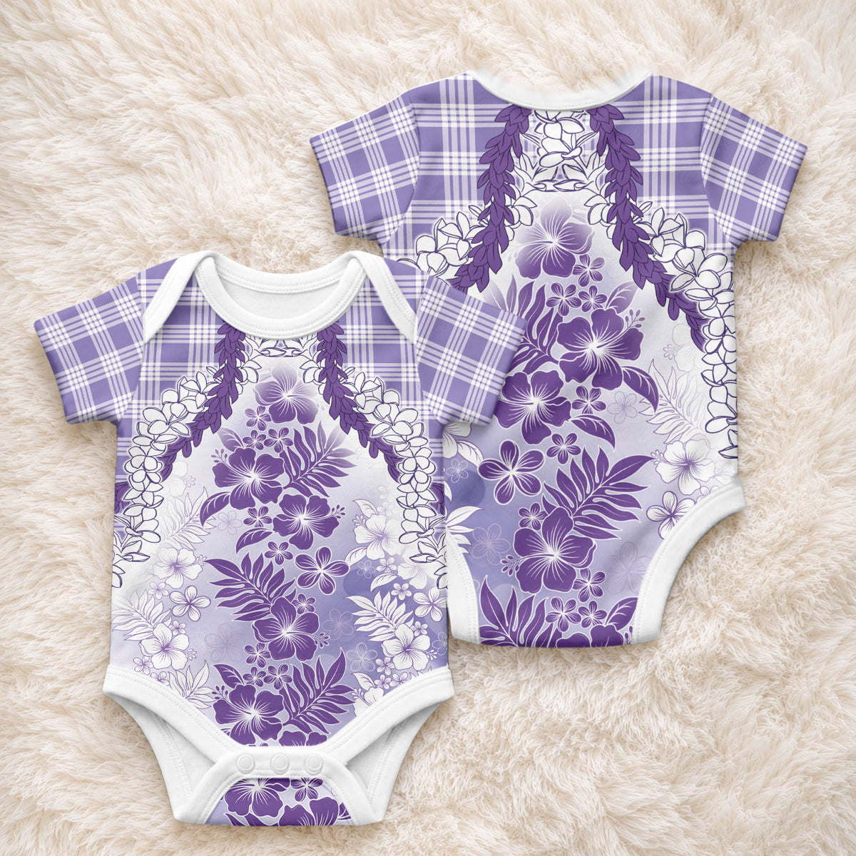 Aloha Hawaii Palaka Baby Onesie Purple Plumeria Lei LT05 - Polynesian Pride