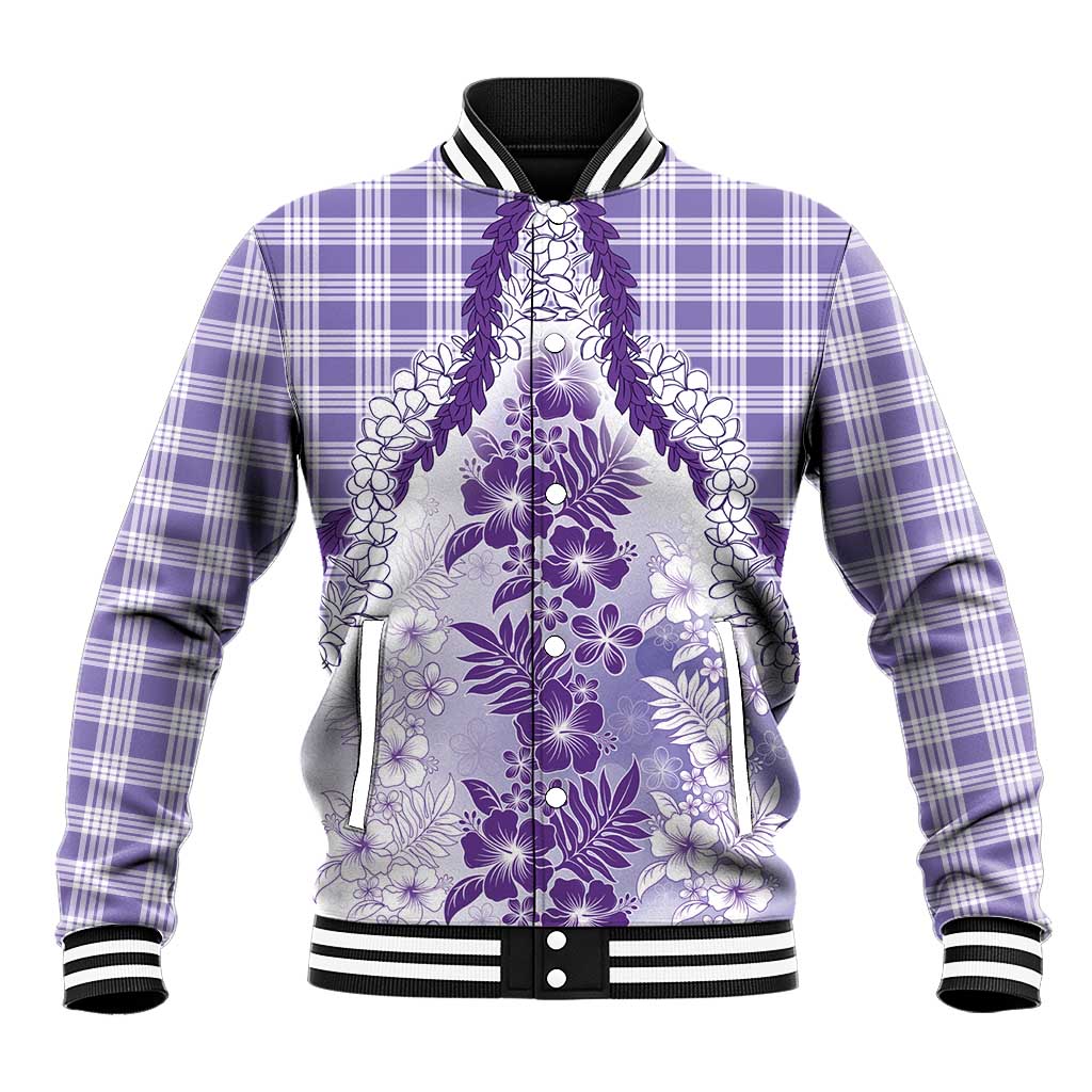 Aloha Hawaii Palaka Baseball Jacket Purple Plumeria Lei LT05 Unisex Purple - Polynesian Pride