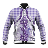 Aloha Hawaii Palaka Baseball Jacket Purple Plumeria Lei LT05 Unisex Purple - Polynesian Pride