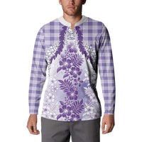 Aloha Hawaii Palaka Button Sweatshirt Purple Plumeria Lei LT05 - Polynesian Pride