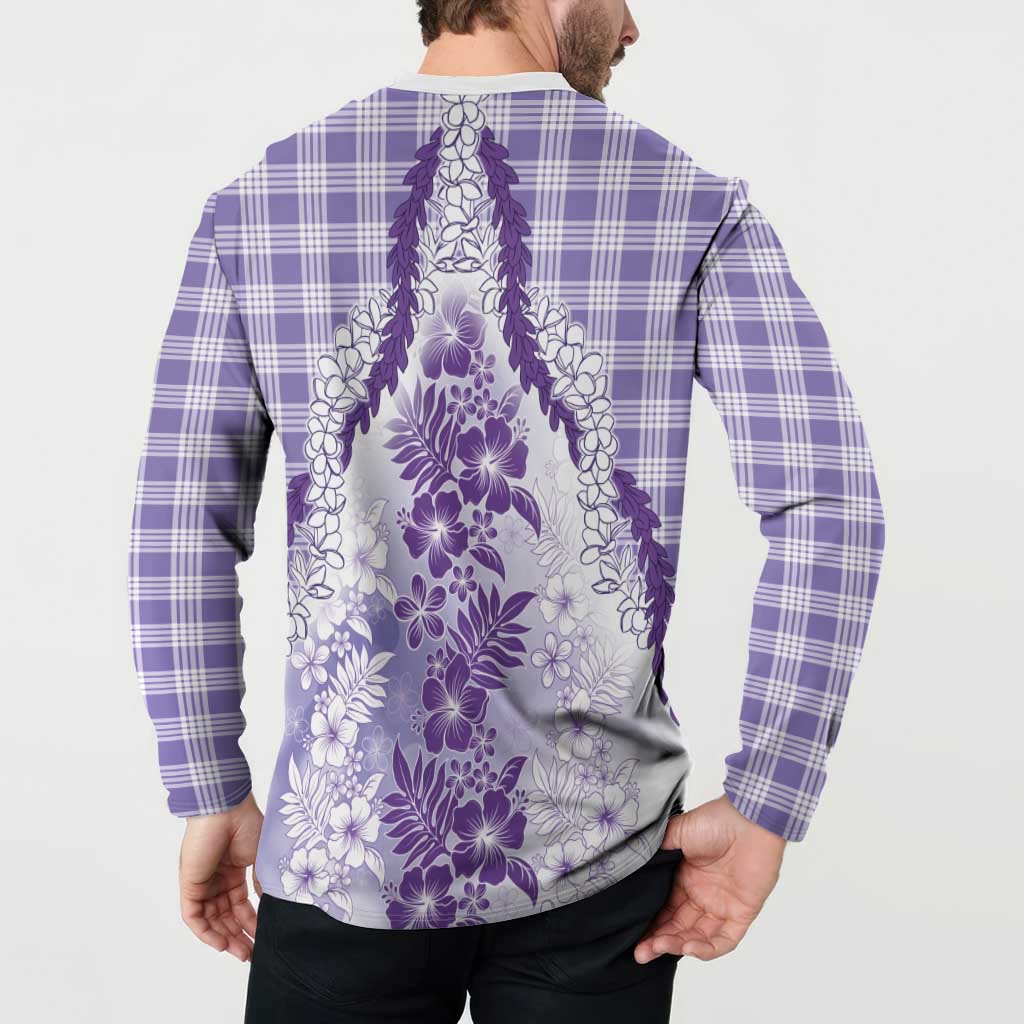 Aloha Hawaii Palaka Button Sweatshirt Purple Plumeria Lei LT05 - Polynesian Pride