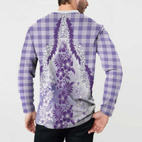 Aloha Hawaii Palaka Button Sweatshirt Purple Plumeria Lei LT05 - Polynesian Pride