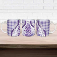 Aloha Hawaii Palaka Ceramic Mug Purple Plumeria Lei LT05 - Polynesian Pride