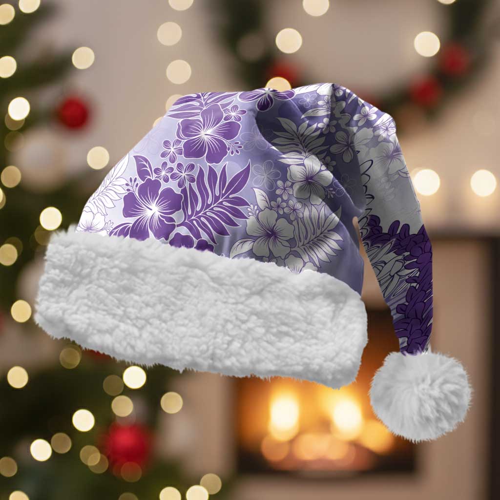 Aloha Hawaii Palaka Christmas Santa Hat Purple Plumeria Lei LT05 With Fur Purple - Polynesian Pride