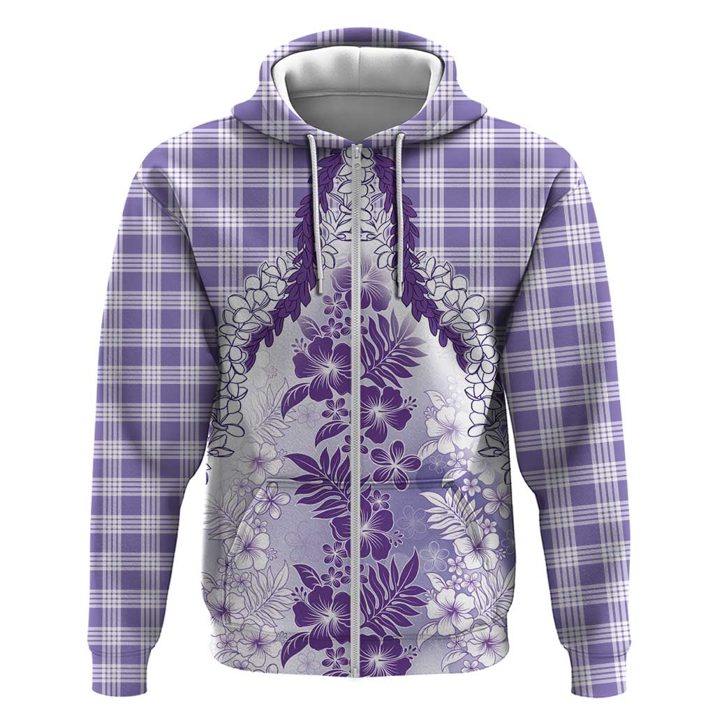 Aloha Hawaii Palaka Hoodie Purple Plumeria Lei LT05 Zip Hoodie Purple - Polynesian Pride