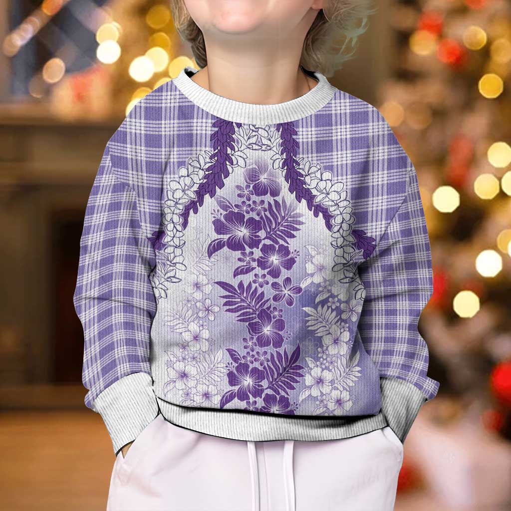 Aloha Hawaii Palaka Kid Ugly Christmas Sweater Purple Plumeria Lei LT05 - Polynesian Pride
