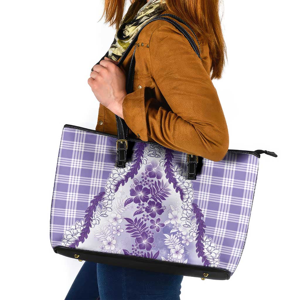 Aloha Hawaii Palaka Leather Tote Bag Purple Plumeria Lei LT05 Purple - Polynesian Pride