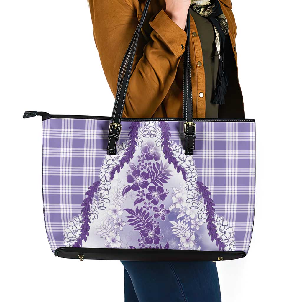Aloha Hawaii Palaka Leather Tote Bag Purple Plumeria Lei LT05 - Polynesian Pride