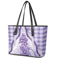Aloha Hawaii Palaka Leather Tote Bag Purple Plumeria Lei LT05 - Polynesian Pride