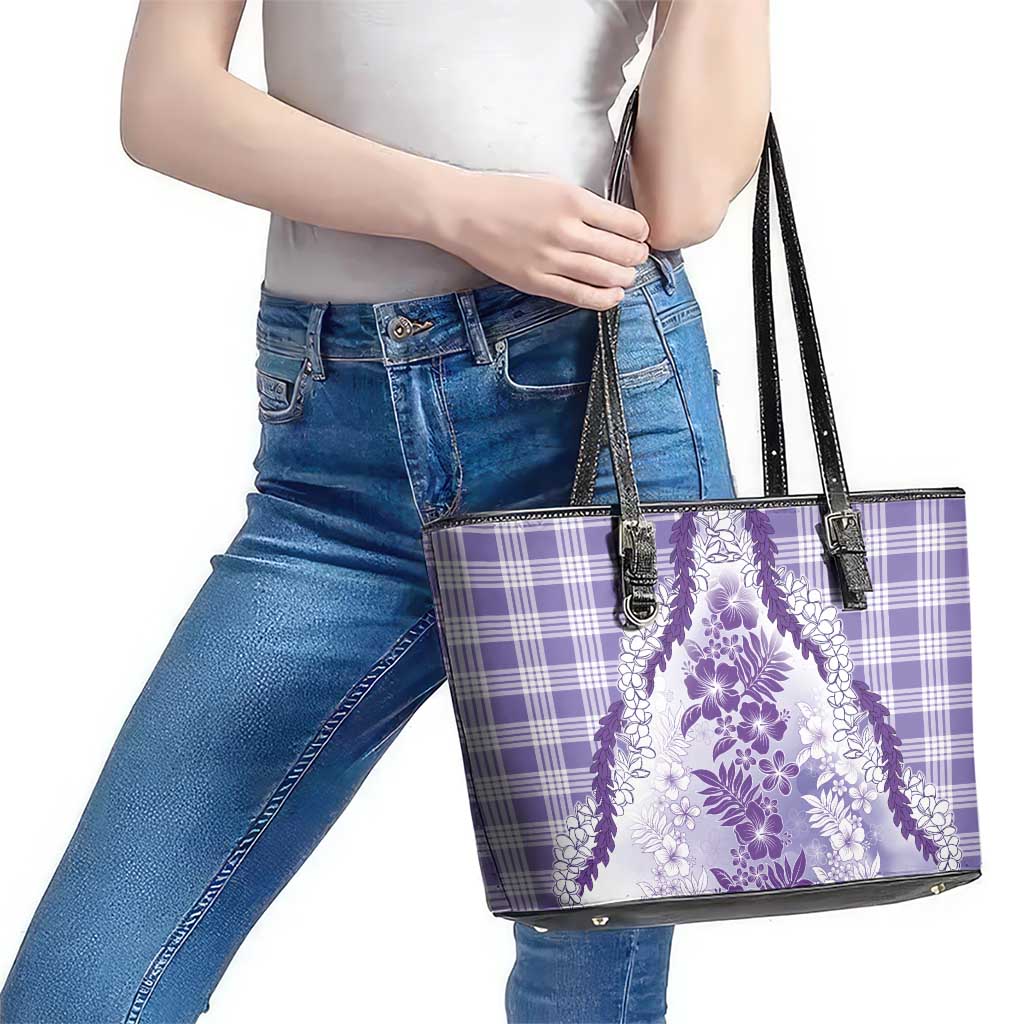 Aloha Hawaii Palaka Leather Tote Bag Purple Plumeria Lei LT05 - Polynesian Pride