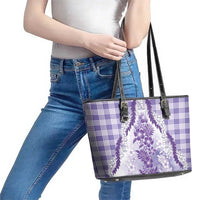 Aloha Hawaii Palaka Leather Tote Bag Purple Plumeria Lei LT05 - Polynesian Pride