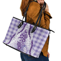 Aloha Hawaii Palaka Leather Tote Bag Purple Plumeria Lei LT05 - Polynesian Pride