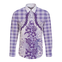 Aloha Hawaii Palaka Long Sleeve Button Shirt Purple Plumeria Lei LT05 Unisex Purple - Polynesian Pride