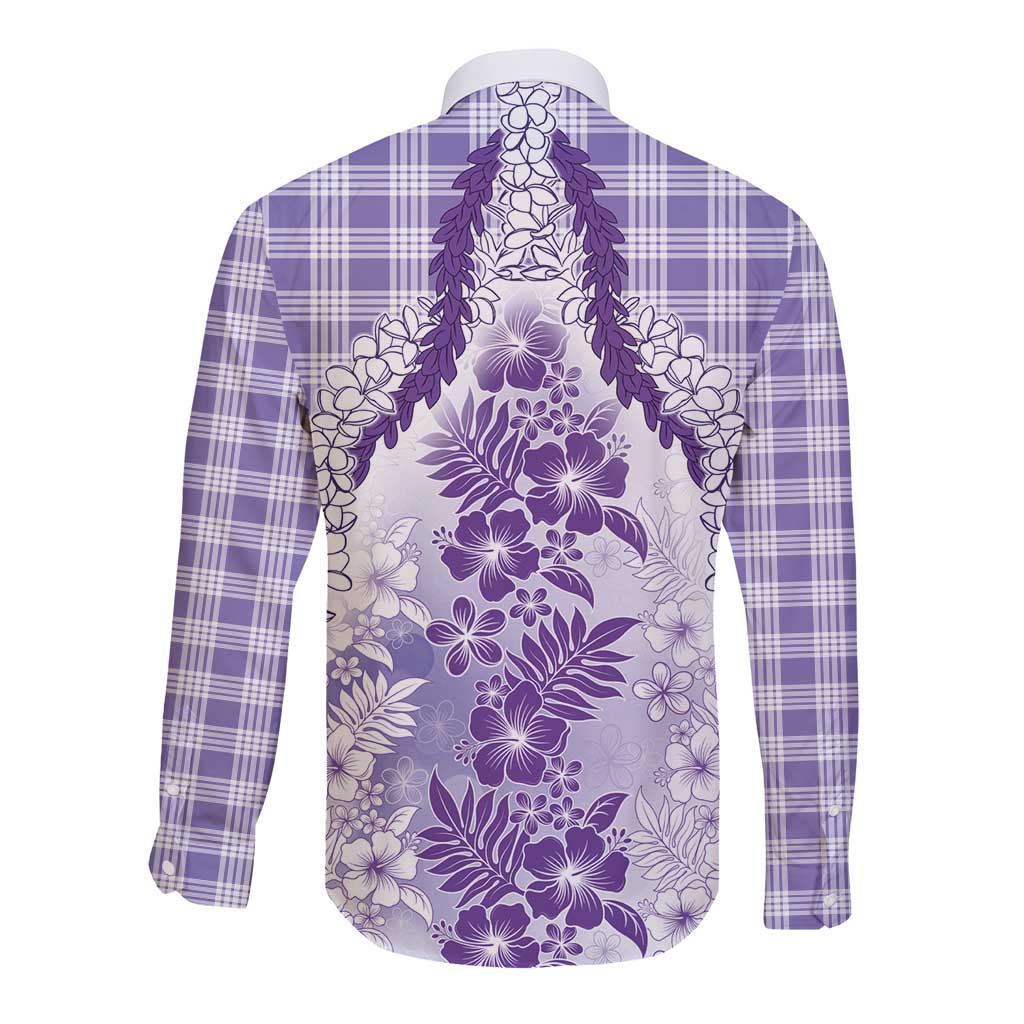 Aloha Hawaii Palaka Long Sleeve Button Shirt Purple Plumeria Lei LT05 - Polynesian Pride