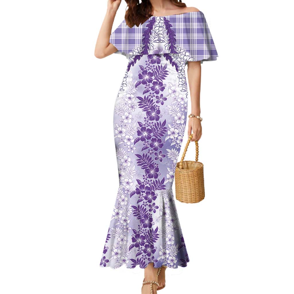 Aloha Hawaii Palaka Mermaid Dress Purple Plumeria Lei LT05 Women Purple - Polynesian Pride