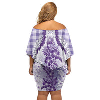 Aloha Hawaii Palaka Off Shoulder Short Dress Purple Plumeria Lei LT05 - Polynesian Pride