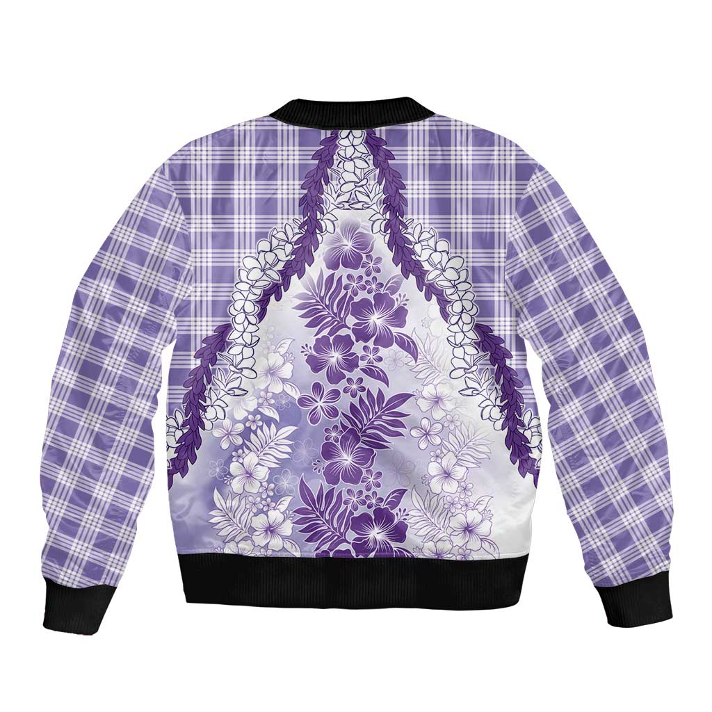 Aloha Hawaii Palaka Sleeve Zip Bomber Jacket Purple Plumeria Lei LT05 - Polynesian Pride