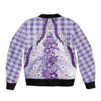 Aloha Hawaii Palaka Sleeve Zip Bomber Jacket Purple Plumeria Lei LT05 - Polynesian Pride