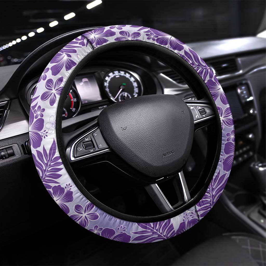 Aloha Hawaii Palaka Steering Wheel Cover Purple Plumeria Lei LT05 Universal Fit Purple - Polynesian Pride