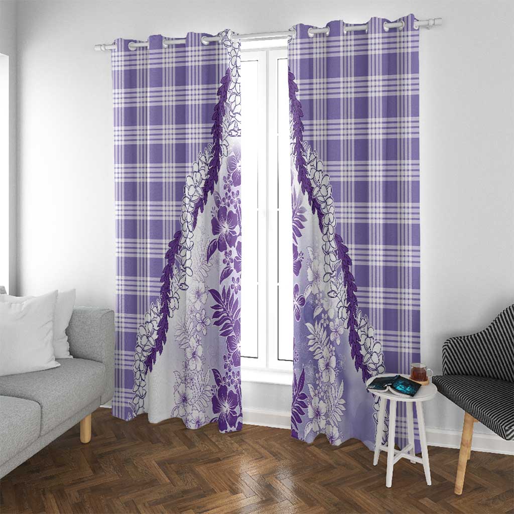 Aloha Hawaii Palaka Window Curtain Purple Plumeria Lei LT05 With Grommets Purple - Polynesian Pride