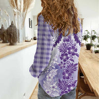 Aloha Hawaii Palaka Women Casual Shirt Purple Plumeria Lei LT05 - Polynesian Pride