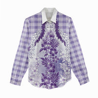 Aloha Hawaii Palaka Women Casual Shirt Purple Plumeria Lei LT05 - Polynesian Pride