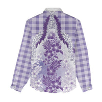 Aloha Hawaii Palaka Women Casual Shirt Purple Plumeria Lei LT05 - Polynesian Pride