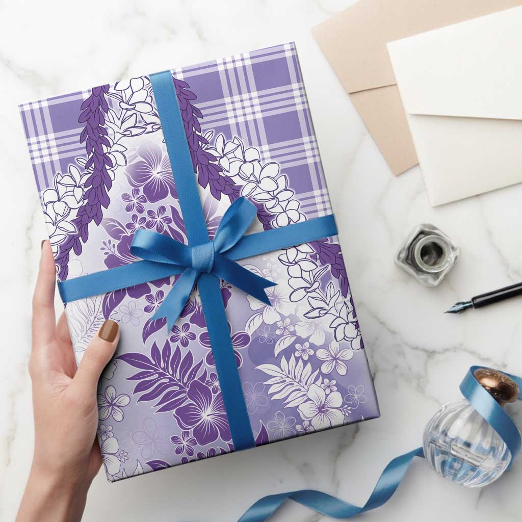 Aloha Hawaii Palaka Wrapping Paper Purple Plumeria Lei LT05 - Polynesian Pride
