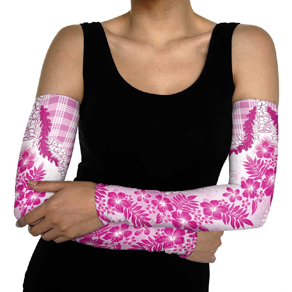 Aloha Hawaii Palaka Arm Sleeves Pink Plumeria Lei LT05 - Polynesian Pride