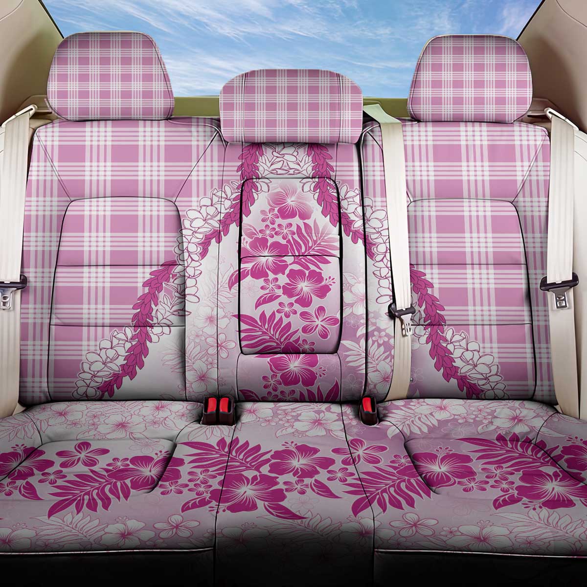 Aloha Hawaii Palaka Back Car Seat Cover Pink Plumeria Lei LT05 One Size Pink - Polynesian Pride