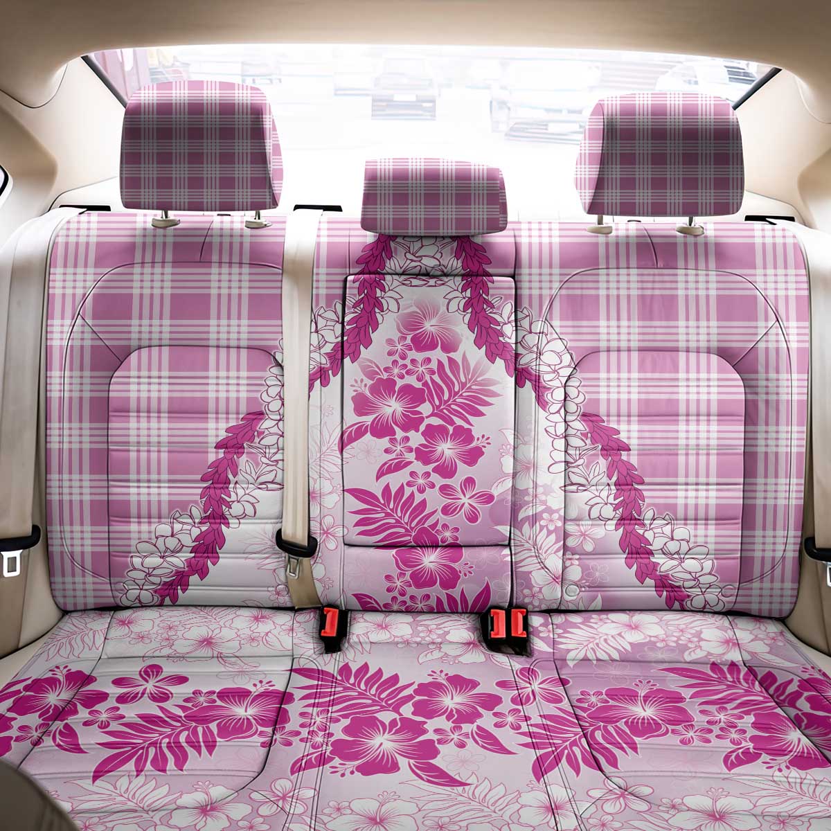 Aloha Hawaii Palaka Back Car Seat Cover Pink Plumeria Lei LT05 - Polynesian Pride