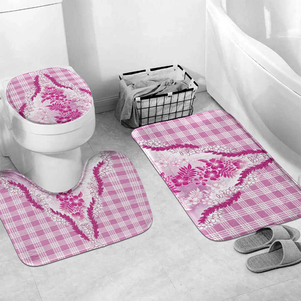 Aloha Hawaii Palaka Bathroom Set Pink Plumeria Lei LT05 Mat Set Only (3 pcs) One Size Pink - Polynesian Pride