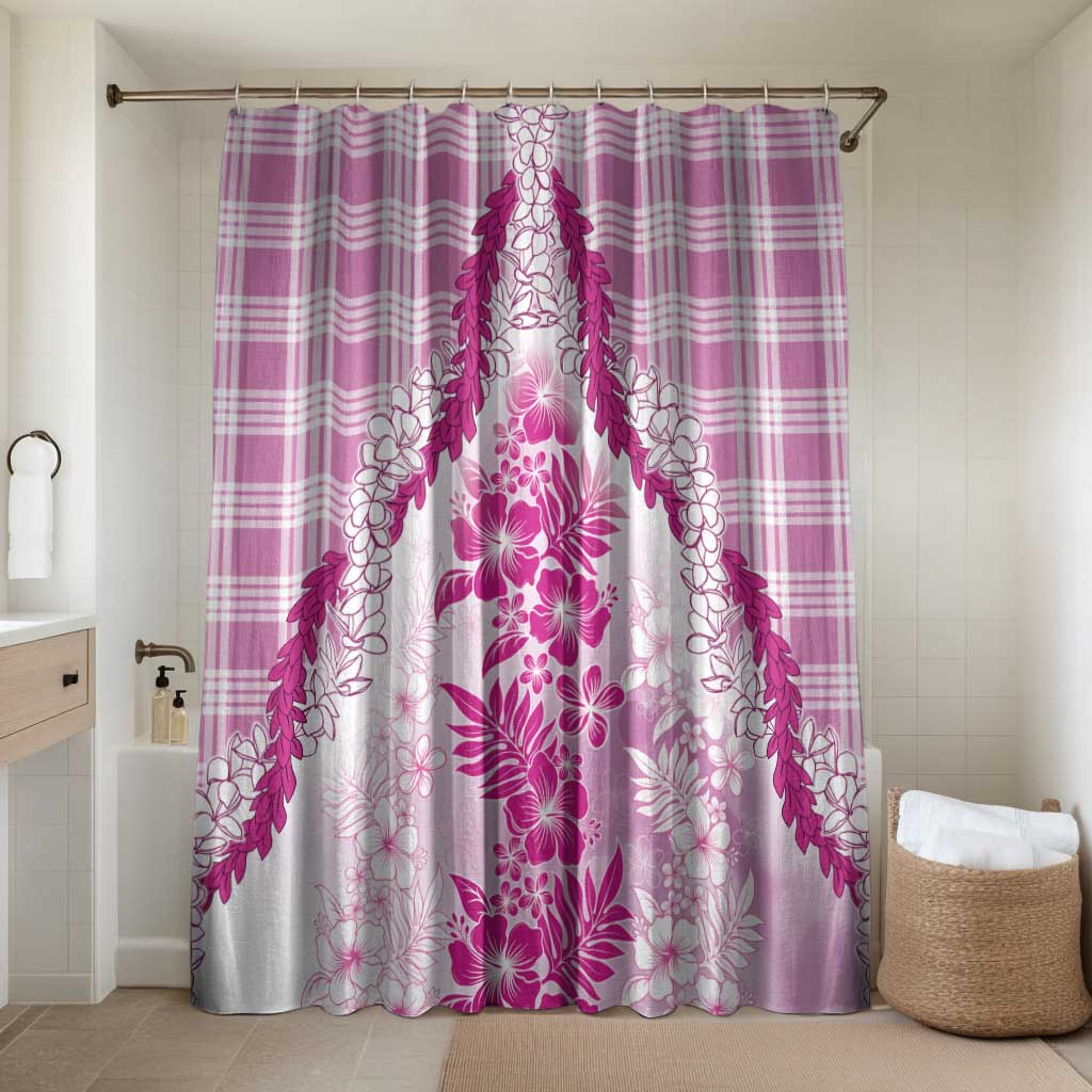 Aloha Hawaii Palaka Bathroom Set Pink Plumeria Lei LT05 Shower Curtain Only Pink - Polynesian Pride